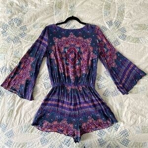 American Eagle Outfitter's boho hippie bell sleeve floral romper in size small